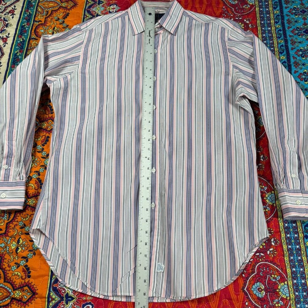 Ralph Lauren Classic Fit Striped Button-Down Shirt Men 15.5 Pink Blue - Picture 10 of 13